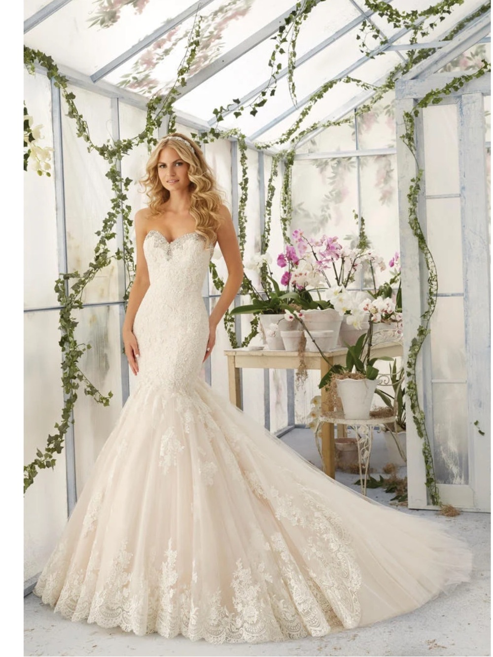 Stunning Mori Lee Style 2804 Strapless Lace Wedding Gown